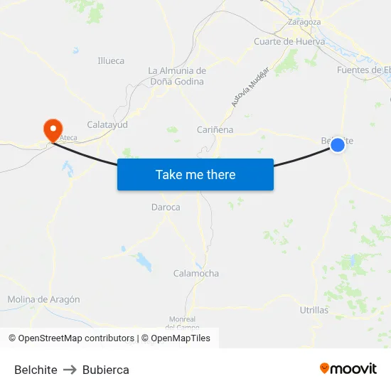 Belchite to Bubierca map