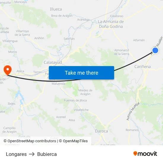 Longares to Bubierca map