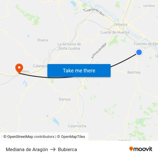 Mediana de Aragón to Bubierca map