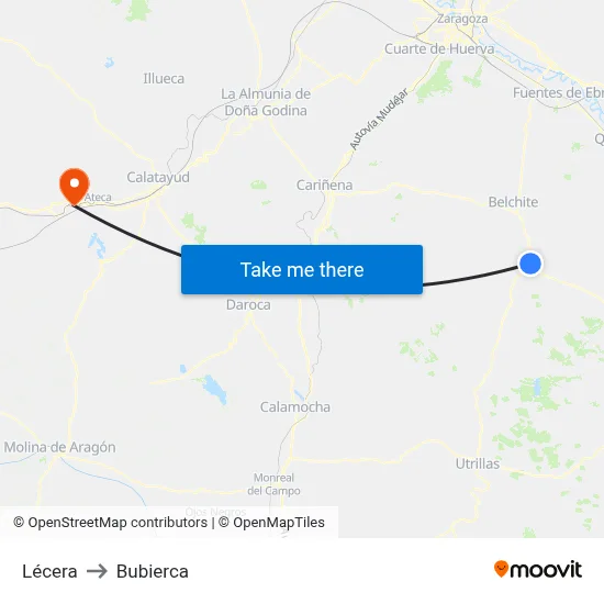 Lécera to Bubierca map