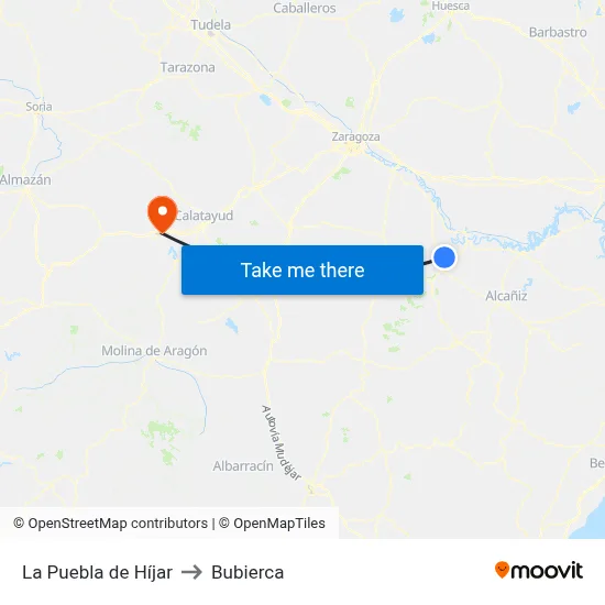 La Puebla de Híjar to Bubierca map