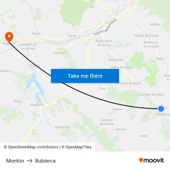 Montón to Bubierca map