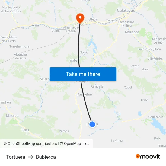 Tortuera to Bubierca map