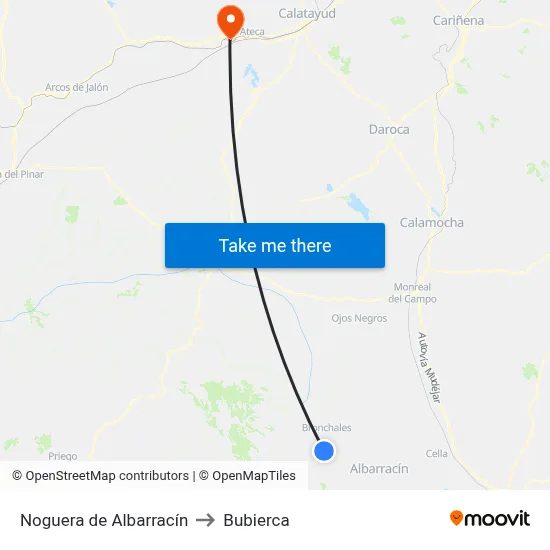 Noguera de Albarracín to Bubierca map