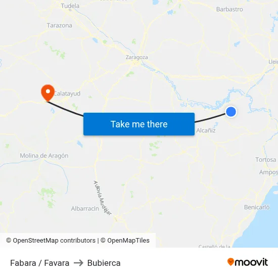 Fabara / Favara to Bubierca map