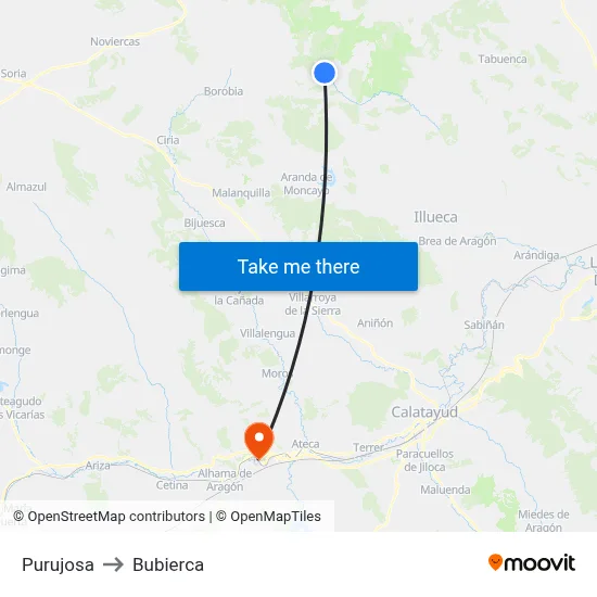 Purujosa to Bubierca map