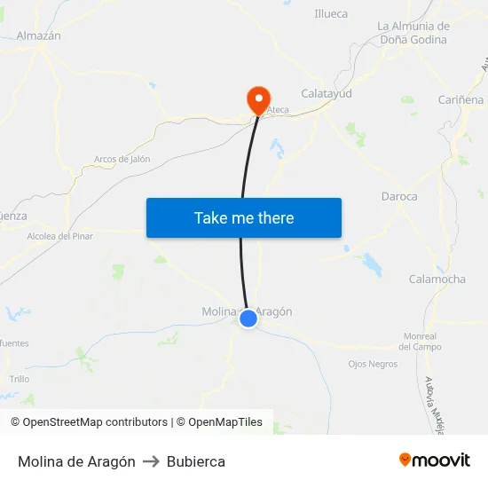 Molina de Aragón to Bubierca map