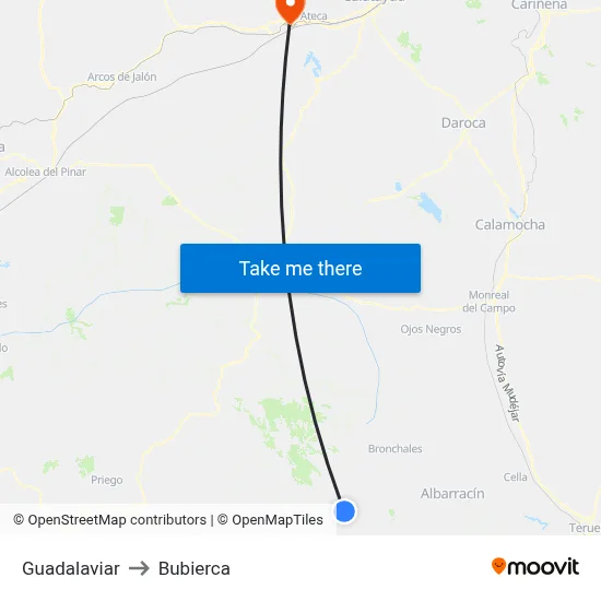 Guadalaviar to Bubierca map