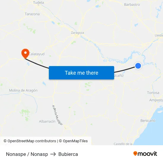 Nonaspe / Nonasp to Bubierca map