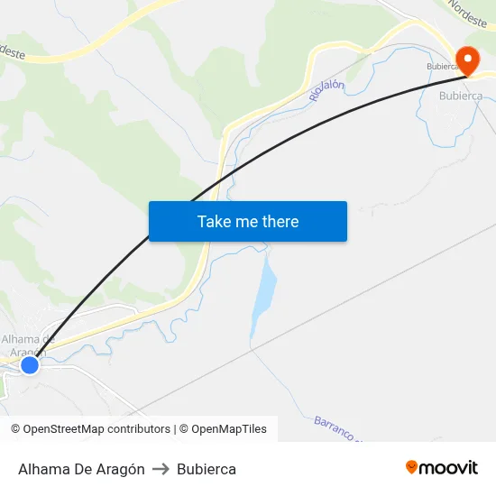 Alhama De Aragón to Bubierca map