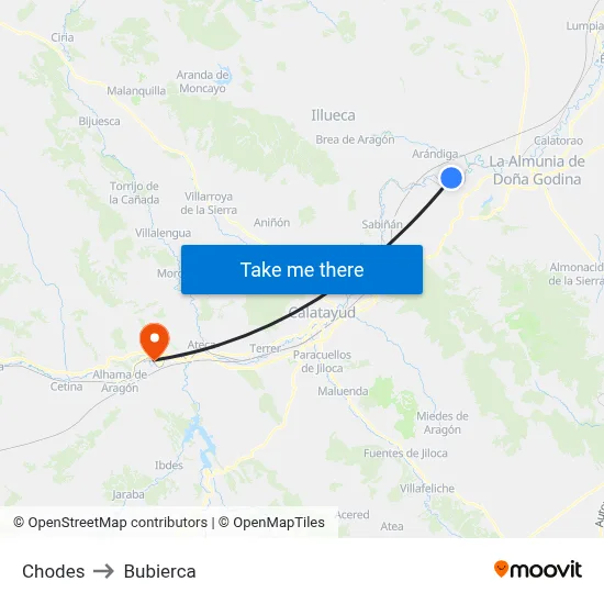 Chodes to Bubierca map