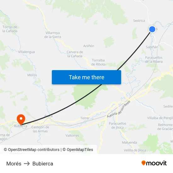 Morés to Bubierca map