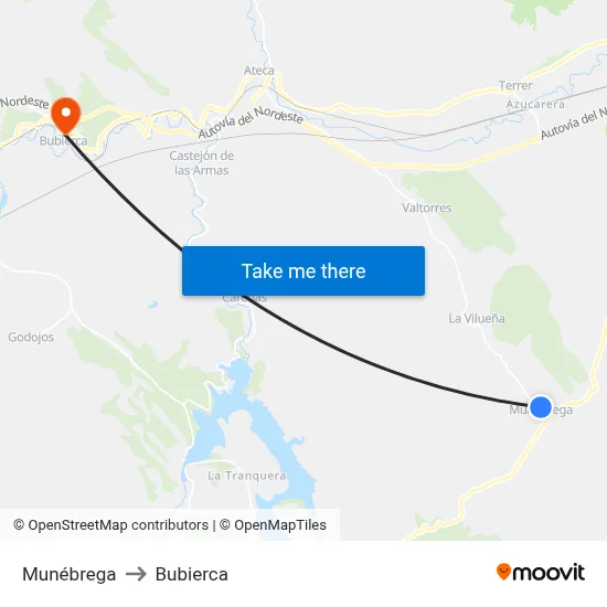 Munébrega to Bubierca map