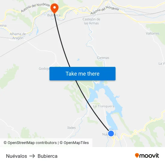 Nuévalos to Bubierca map