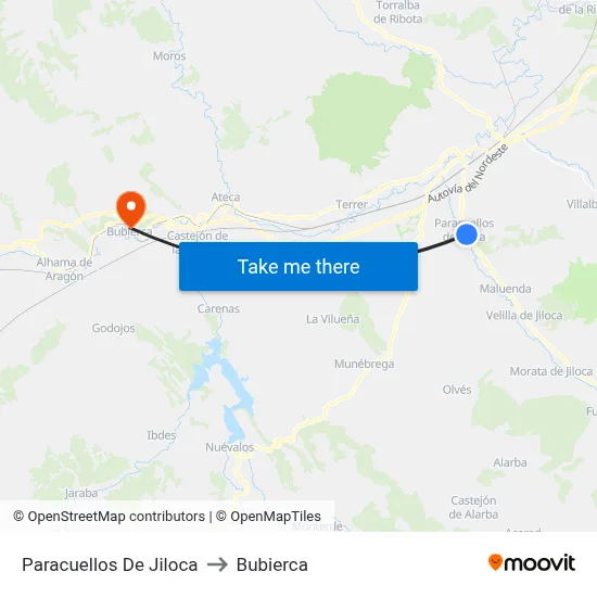 Paracuellos De Jiloca to Bubierca map