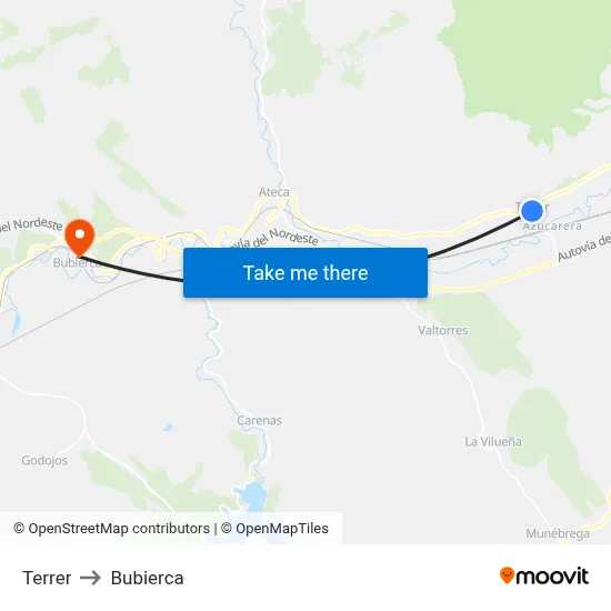Terrer to Bubierca map