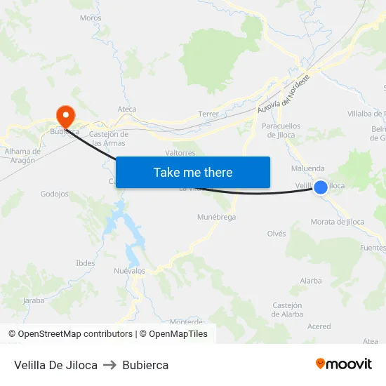 Velilla De Jiloca to Bubierca map