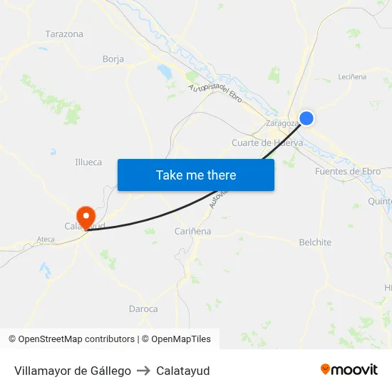 Villamayor de Gállego to Calatayud map