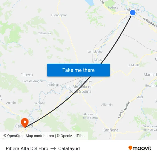 Ribera Alta Del Ebro to Calatayud map