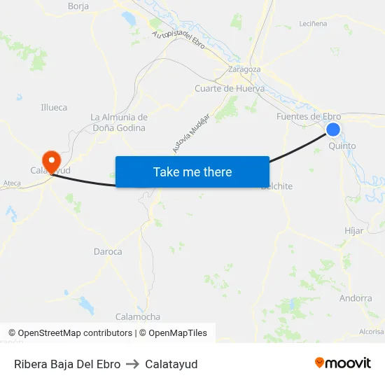 Ribera Baja Del Ebro to Calatayud map
