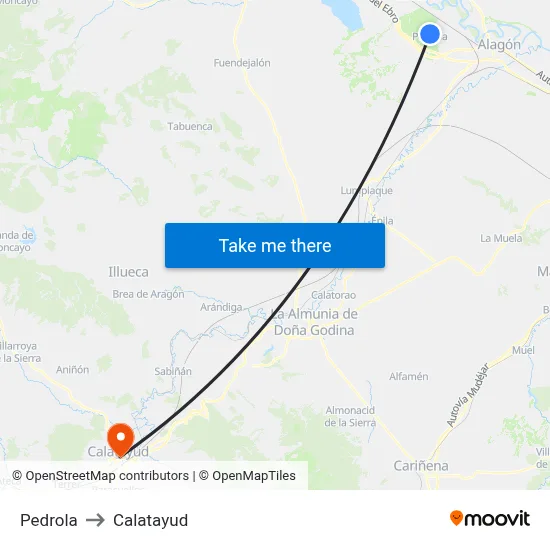 Pedrola to Calatayud map