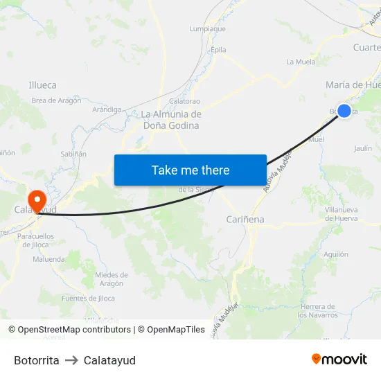 Botorrita to Calatayud map