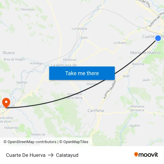 Cuarte De Huerva to Calatayud map