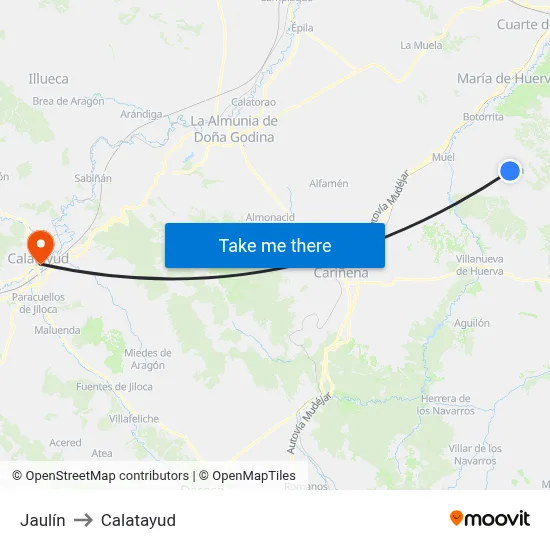 Jaulín to Calatayud map