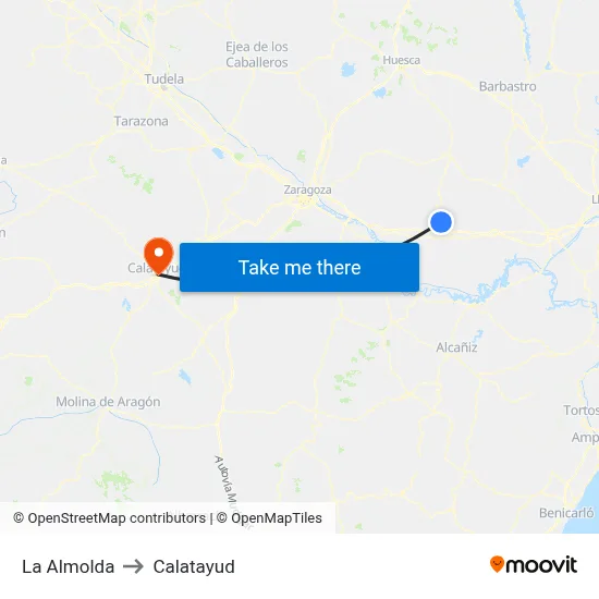 La Almolda to Calatayud map