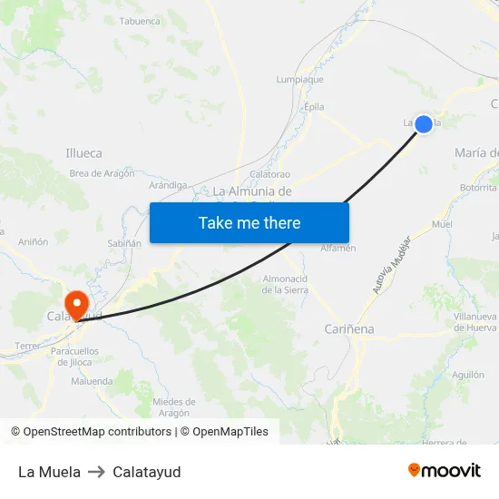 La Muela to Calatayud map
