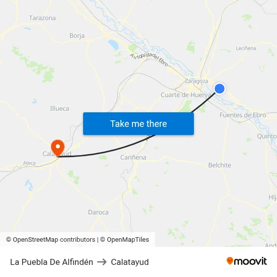 La Puebla De Alfindén to Calatayud map