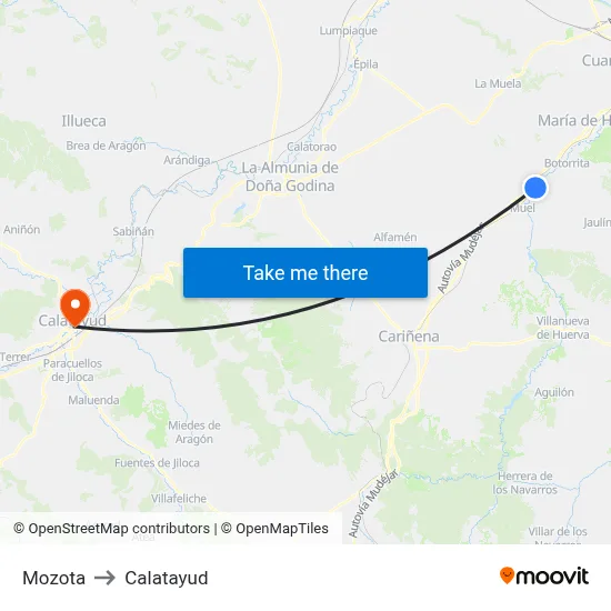 Mozota to Calatayud map