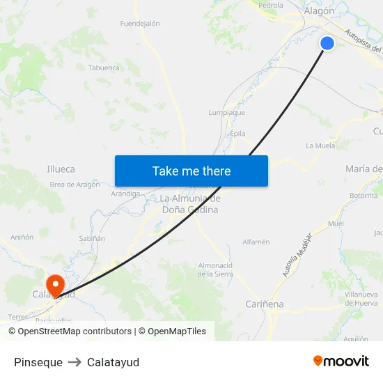 Pinseque to Calatayud map