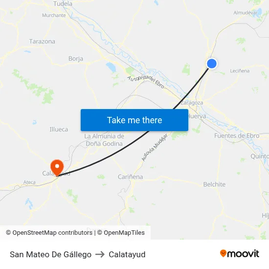San Mateo De Gállego to Calatayud map