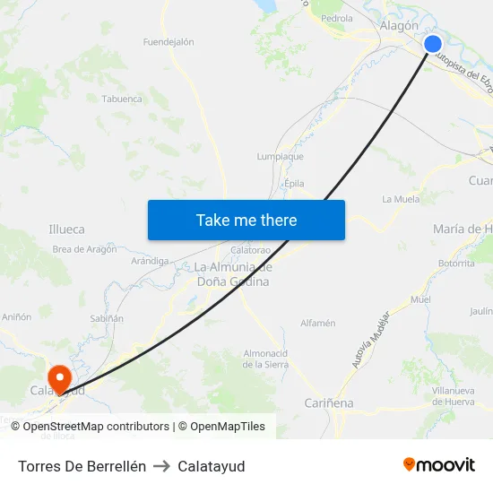 Torres De Berrellén to Calatayud map