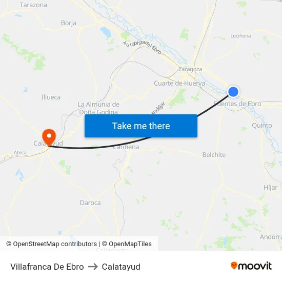 Villafranca De Ebro to Calatayud map