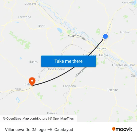 Villanueva De Gállego to Calatayud map