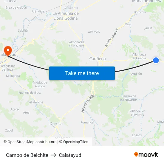 Campo de Belchite to Calatayud map