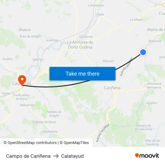 Campo de Cariñena to Calatayud map