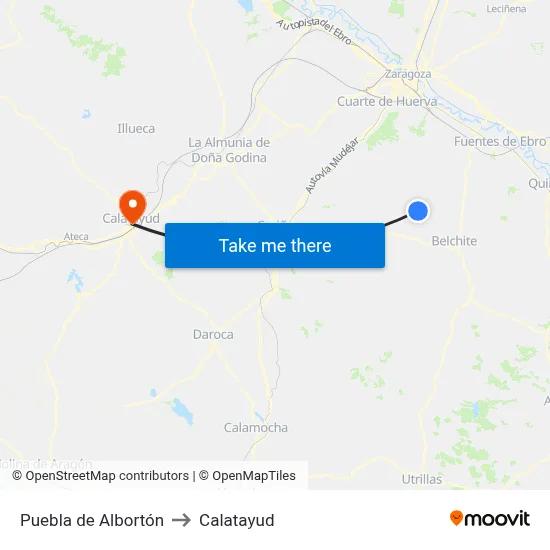 Puebla de Albortón to Calatayud map