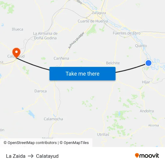 La Zaida to Calatayud map
