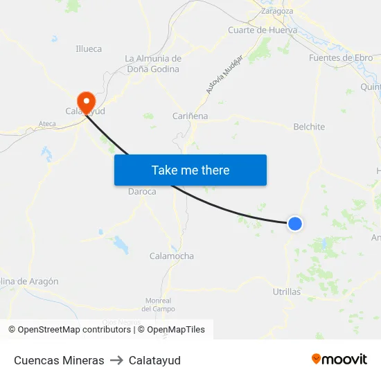 Cuencas Mineras to Calatayud map