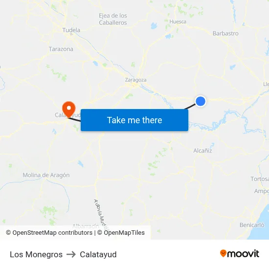 Los Monegros to Calatayud map