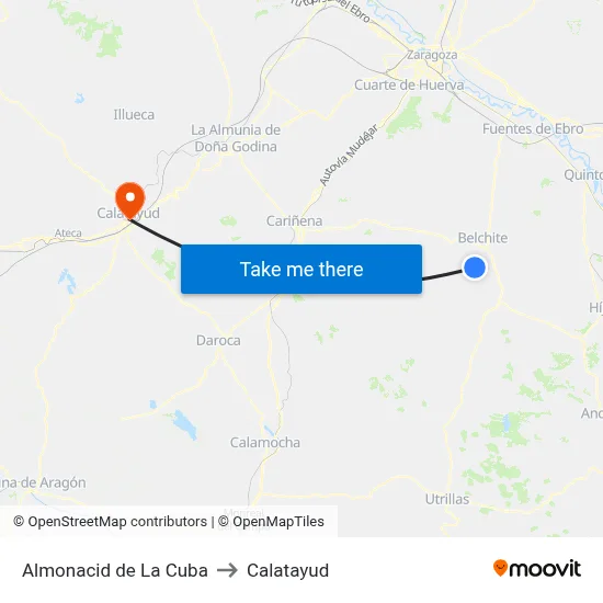 Almonacid de La Cuba to Calatayud map