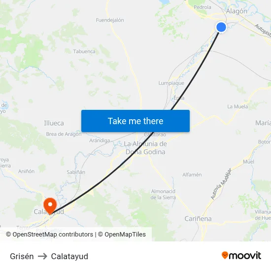 Grisén to Calatayud map