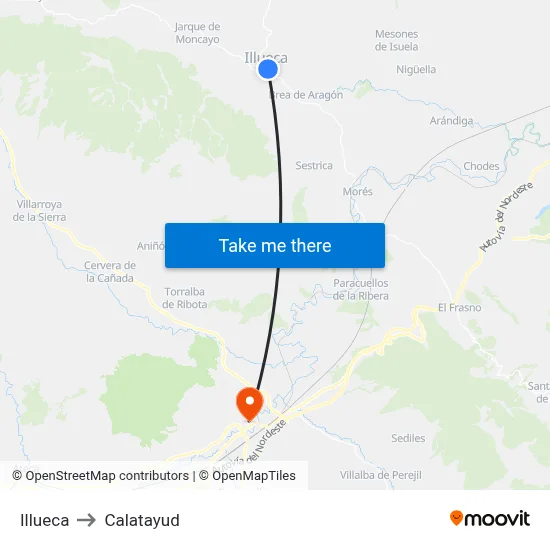 Illueca to Calatayud map