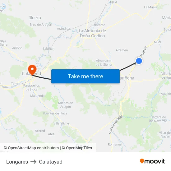 Longares to Calatayud map
