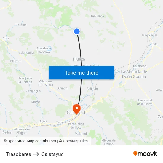Trasobares to Calatayud map