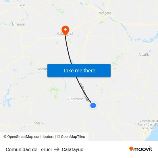 Comunidad de Teruel to Calatayud map