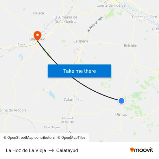 La Hoz de La Vieja to Calatayud map